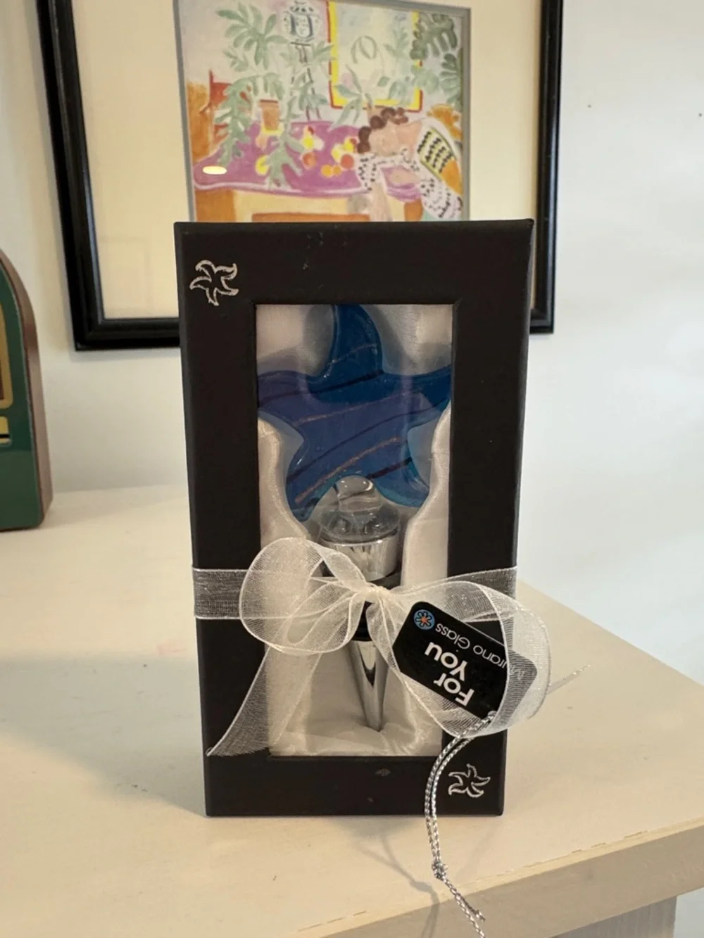 Murano Glass Blue Starfish Wine Bottle Stopper NIB